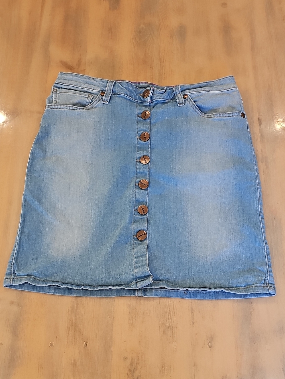 Wrangler Light Blue Button-Front Denim Mini Skirt